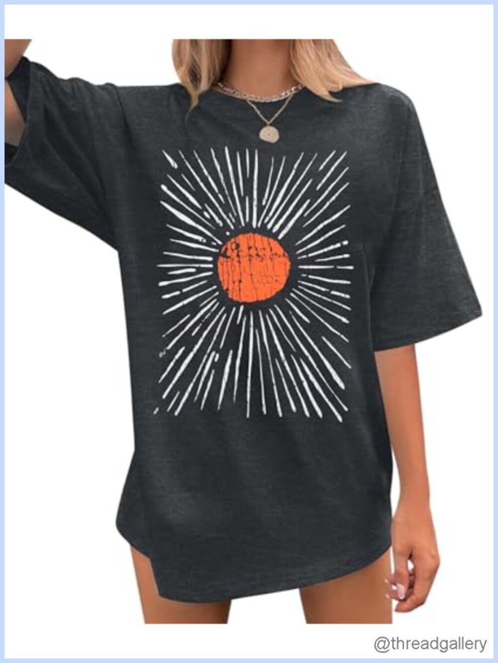 Oversized Sunshine Graphic Tee Boho Summer Short Sleeve Cotton Blend Top